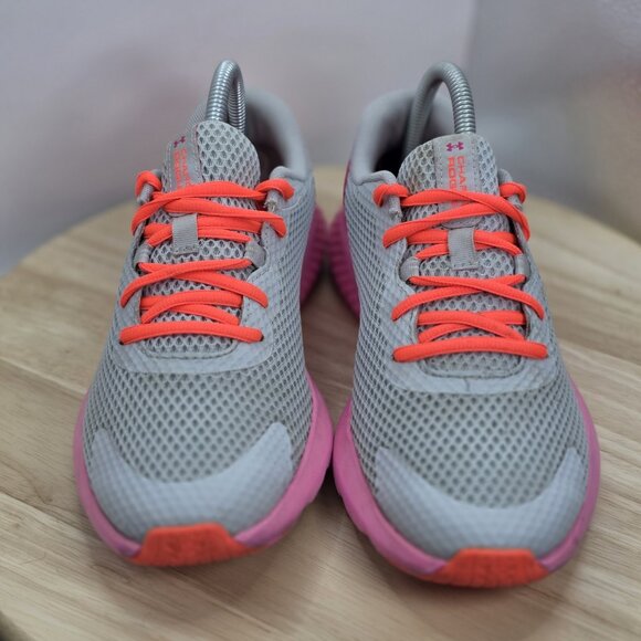 Women's Sz 8.5 Shoes Under Armour Charged Rogue 3 Irid Sneakers Pink/Orange/Grey - Picture 4 of 8